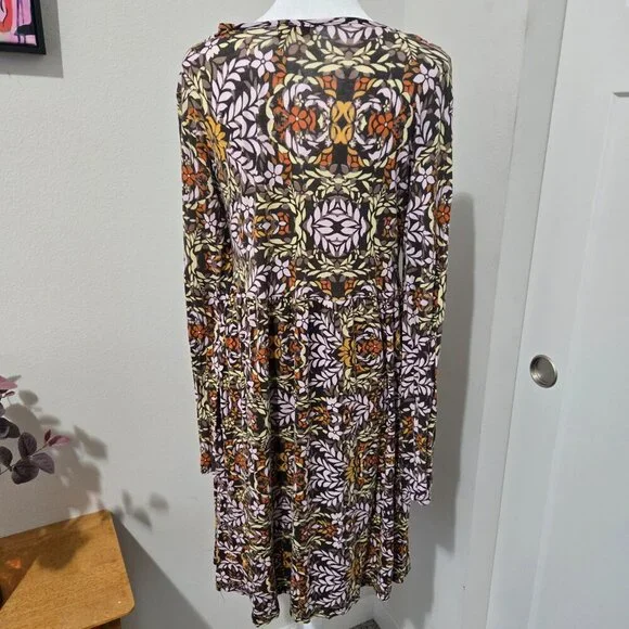 Earthbound Trading Co Fit Flare Long Sleeve Knit Flower Vine Dress - XL - Boho - Picture 6 of 10